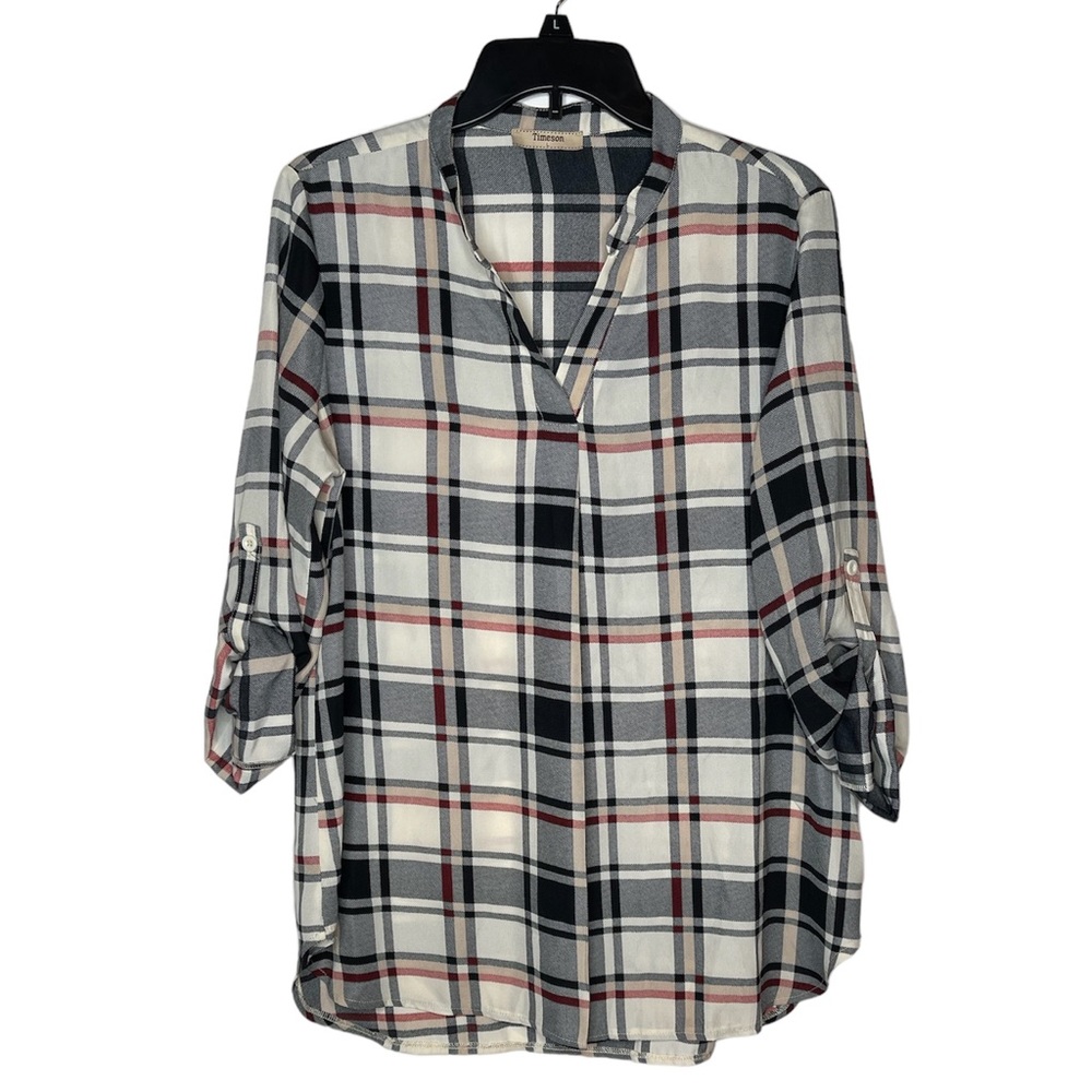 Timeson Plaid Collared Buttoned Sleeve Oversized Shirt Dress Size Large